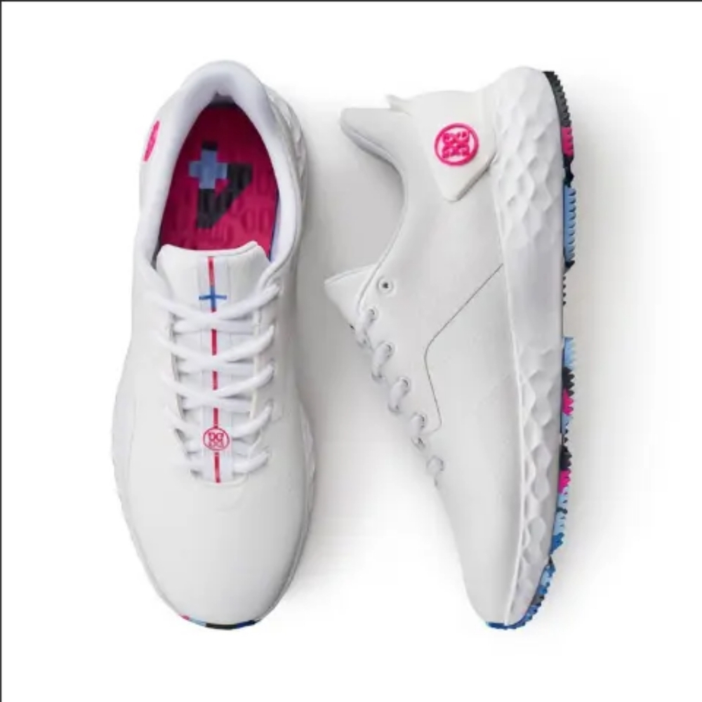 G/FORE White Sneakers with Pink and Blue Accents
